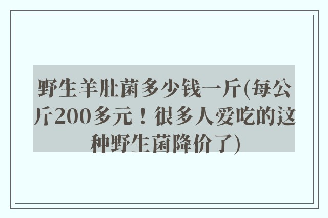 野生羊肚菌多少钱一斤(每公斤200多元！很多人爱吃的这种野生菌降价了)