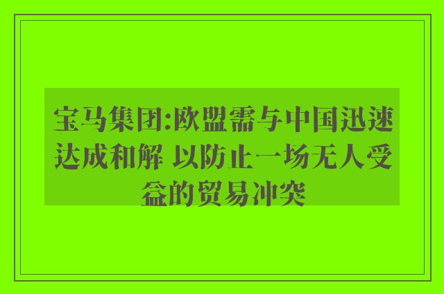 宝马集团:欧盟需与中国迅速达成和解 以防止一场无人受益的贸易冲突