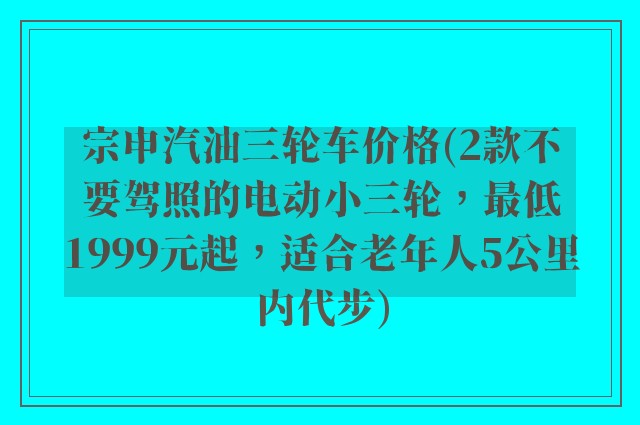 宗申汽油三轮车价格(2款不要驾照的电动小三轮，最低1999元起，适合老年人5公里内代步)