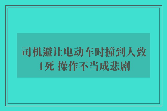 司机避让电动车时撞到人致1死 操作不当成悲剧