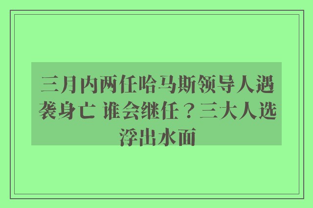 三月内两任哈马斯领导人遇袭身亡 谁会继任？三大人选浮出水面