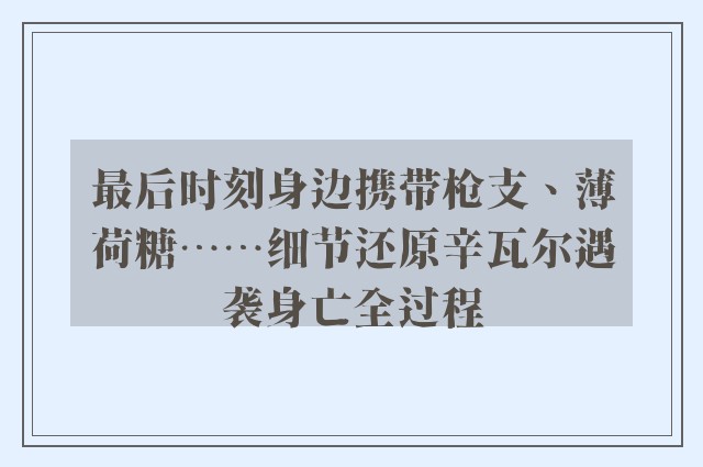 最后时刻身边携带枪支、薄荷糖……细节还原辛瓦尔遇袭身亡全过程