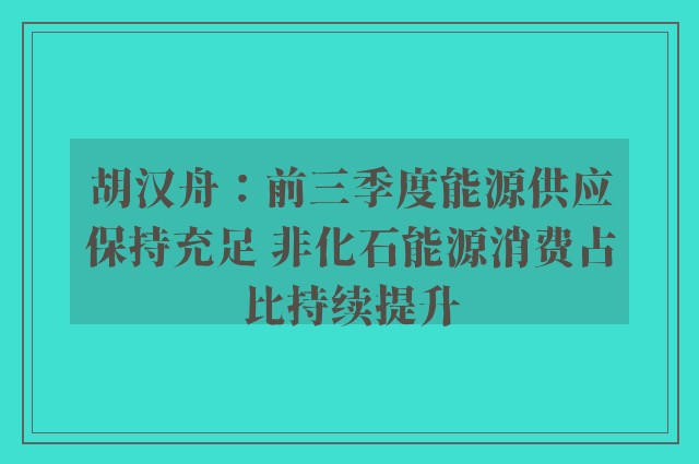 胡汉舟：前三季度能源供应保持充足 非化石能源消费占比持续提升