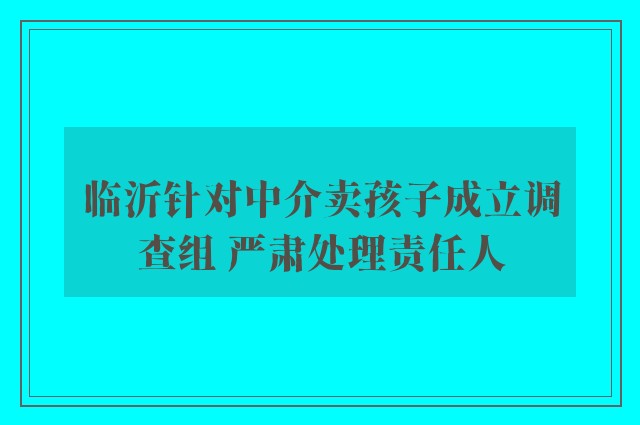 临沂针对中介卖孩子成立调查组 严肃处理责任人