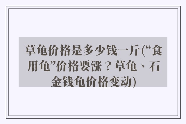 草龟价格是多少钱一斤(“食用龟”价格要涨？草龟、石金钱龟价格变动)