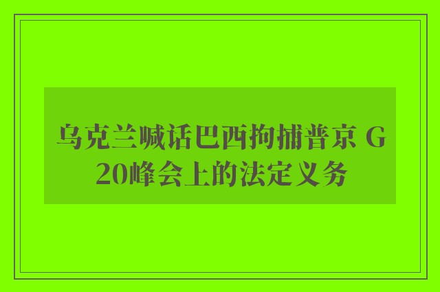 乌克兰喊话巴西拘捕普京 G20峰会上的法定义务