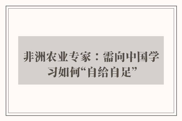 非洲农业专家：需向中国学习如何“自给自足”