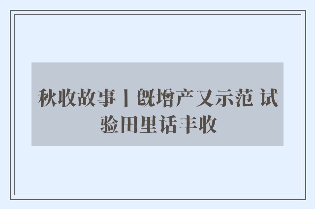 秋收故事丨既增产又示范 试验田里话丰收