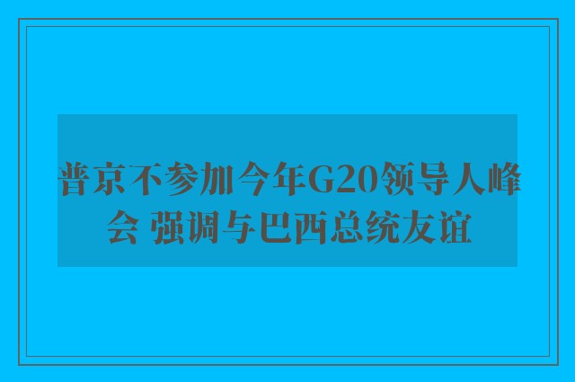 普京不参加今年G20领导人峰会 强调与巴西总统友谊