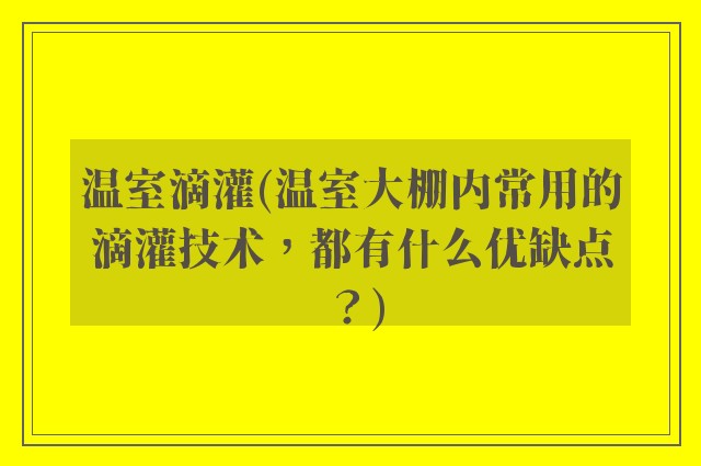 温室滴灌(温室大棚内常用的滴灌技术，都有什么优缺点？)