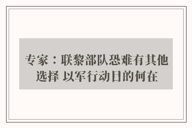 专家：联黎部队恐难有其他选择 以军行动目的何在