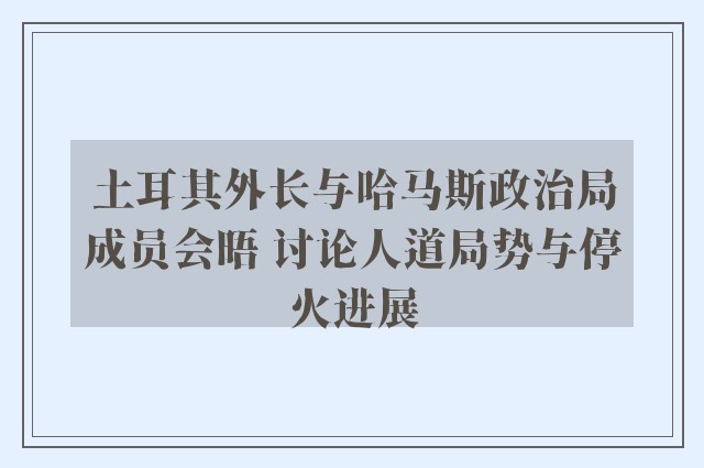 土耳其外长与哈马斯政治局成员会晤 讨论人道局势与停火进展