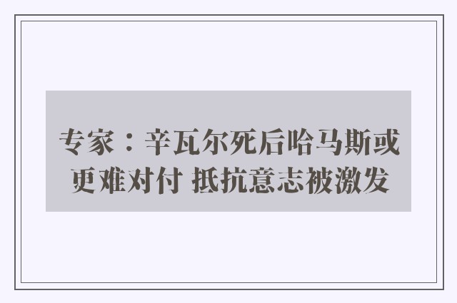 专家：辛瓦尔死后哈马斯或更难对付 抵抗意志被激发