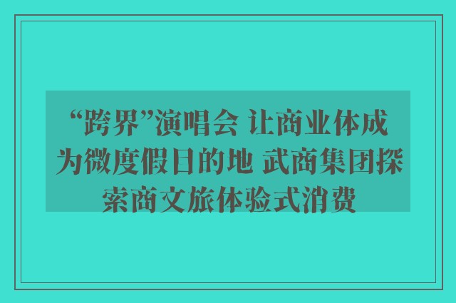 “跨界”演唱会 让商业体成为微度假目的地 武商集团探索商文旅体验式消费