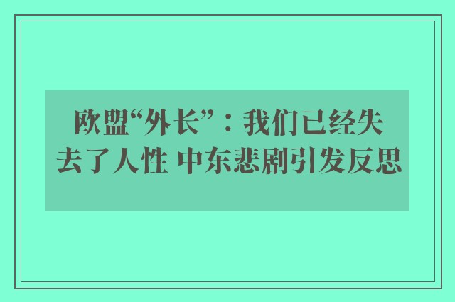 欧盟“外长”：我们已经失去了人性 中东悲剧引发反思