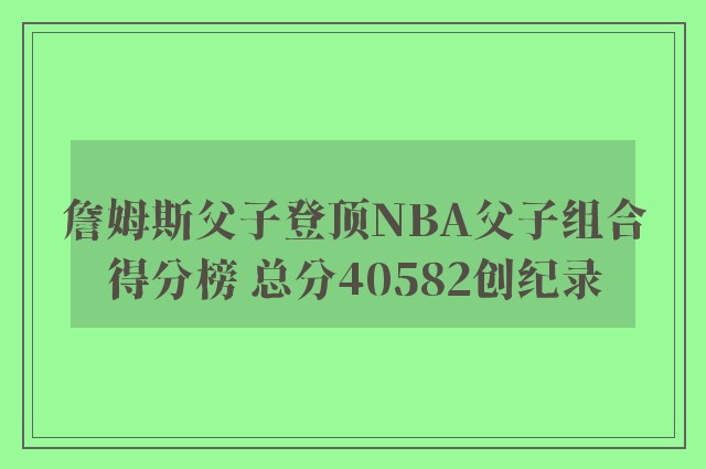 詹姆斯父子登顶NBA父子组合得分榜 总分40582创纪录