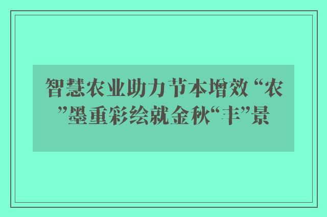 智慧农业助力节本增效 “农”墨重彩绘就金秋“丰”景