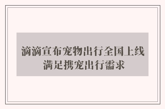 滴滴宣布宠物出行全国上线 满足携宠出行需求