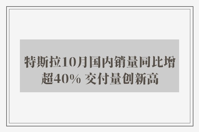 特斯拉10月国内销量同比增超40% 交付量创新高