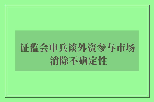 证监会申兵谈外资参与市场 消除不确定性