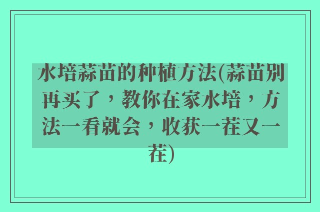 水培蒜苗的种植方法(蒜苗别再买了，教你在家水培，方法一看就会，收获一茬又一茬)