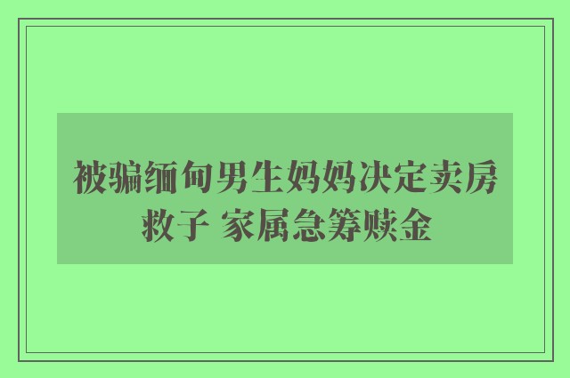 被骗缅甸男生妈妈决定卖房救子 家属急筹赎金