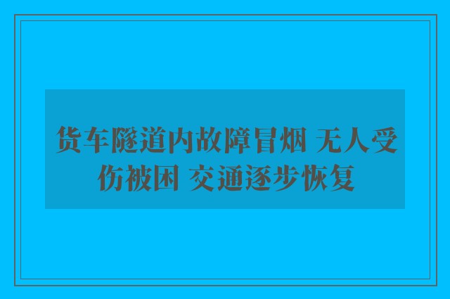 货车隧道内故障冒烟 无人受伤被困 交通逐步恢复