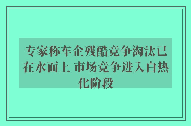 专家称车企残酷竞争淘汰已在水面上 市场竞争进入白热化阶段