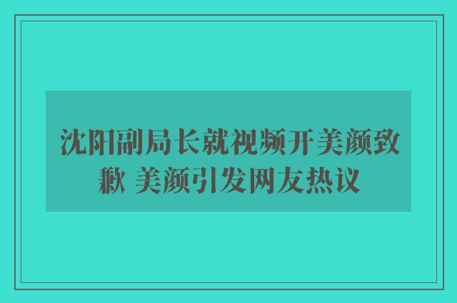 沈阳副局长就视频开美颜致歉 美颜引发网友热议