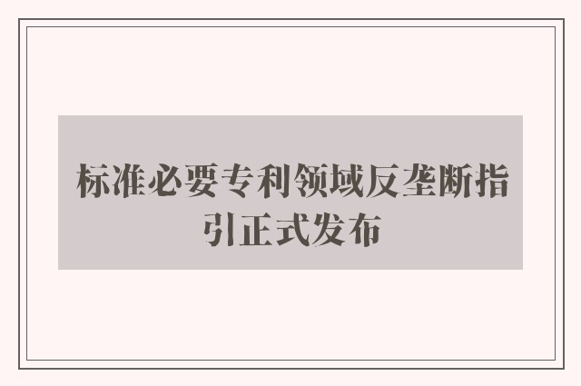 标准必要专利领域反垄断指引正式发布