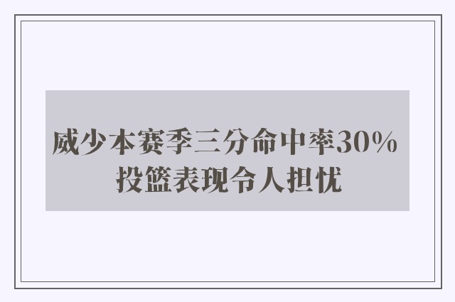 威少本赛季三分命中率30% 投篮表现令人担忧