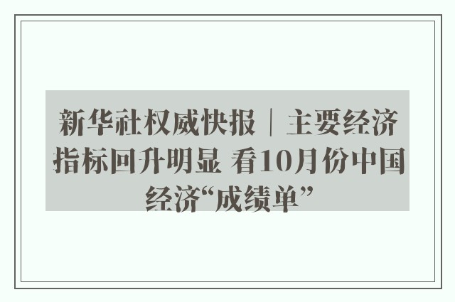 新华社权威快报｜主要经济指标回升明显 看10月份中国经济“成绩单”