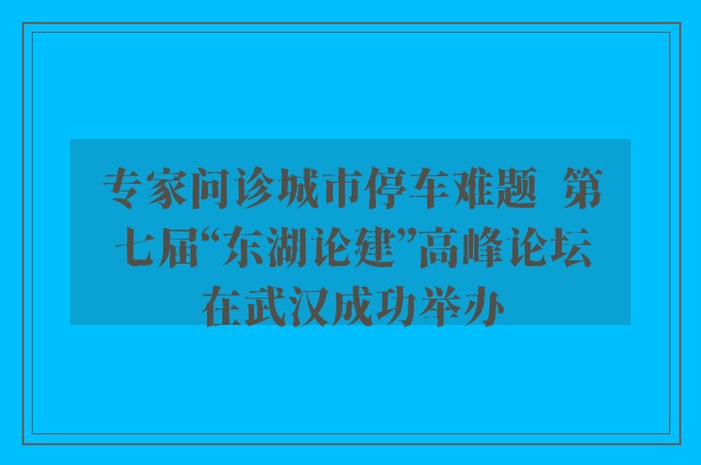 专家问诊城市停车难题  第七届“东湖论建”高峰论坛在武汉成功举办