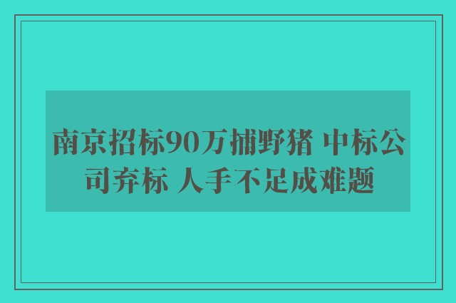 南京招标90万捕野猪 中标公司弃标 人手不足成难题