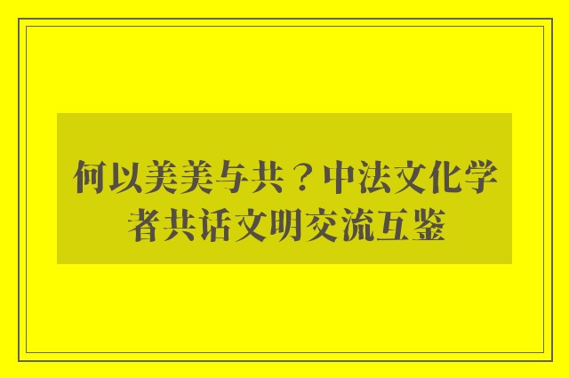 何以美美与共？中法文化学者共话文明交流互鉴