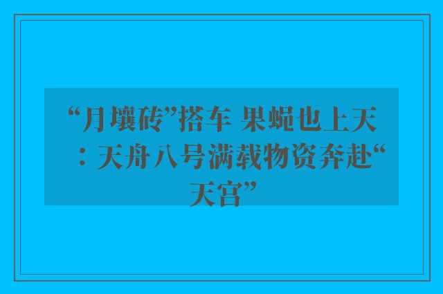 “月壤砖”搭车 果蝇也上天：天舟八号满载物资奔赴“天宫”