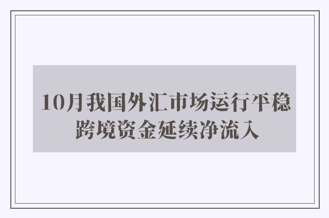 10月我国外汇市场运行平稳 跨境资金延续净流入