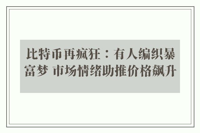 比特币再疯狂：有人编织暴富梦 市场情绪助推价格飙升