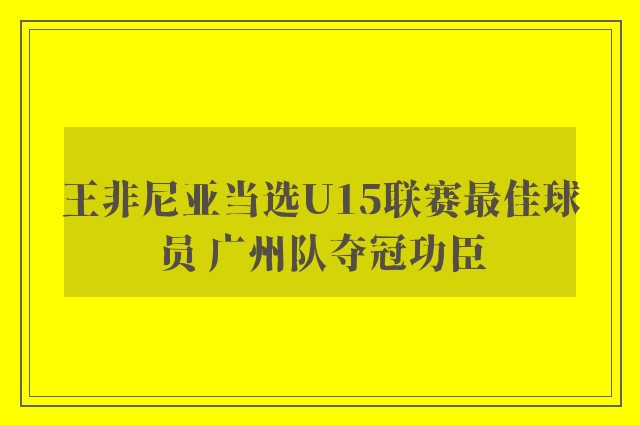 王非尼亚当选U15联赛最佳球员 广州队夺冠功臣