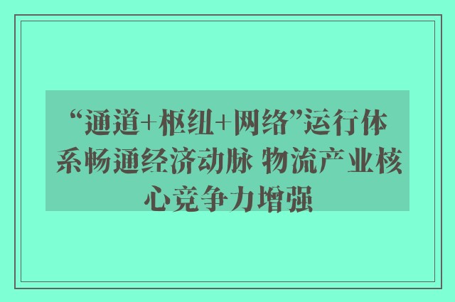 “通道+枢纽+网络”运行体系畅通经济动脉 物流产业核心竞争力增强