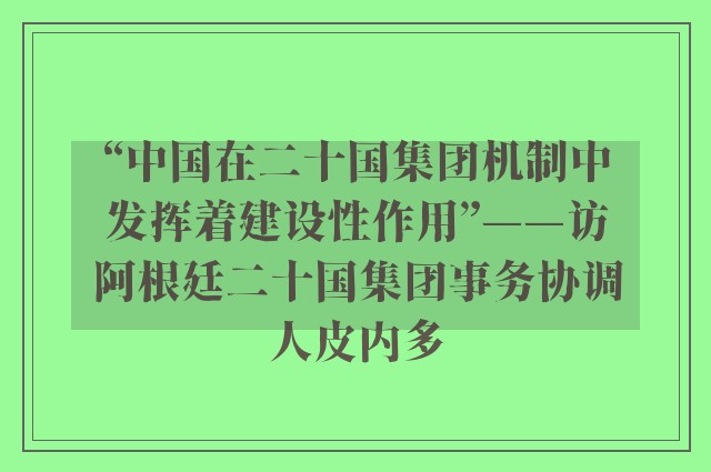 “中国在二十国集团机制中发挥着建设性作用”——访阿根廷二十国集团事务协调人皮内多