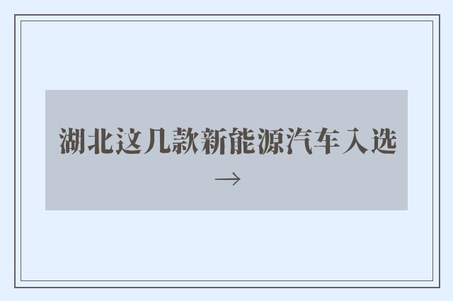 湖北这几款新能源汽车入选→