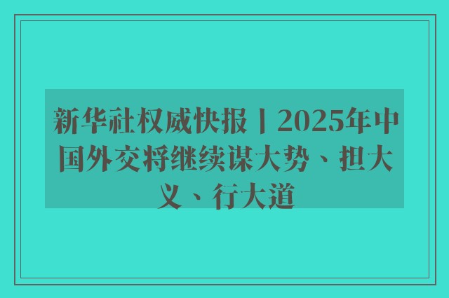 新华社权威快报丨2025年中国外交将继续谋大势、担大义、行大道