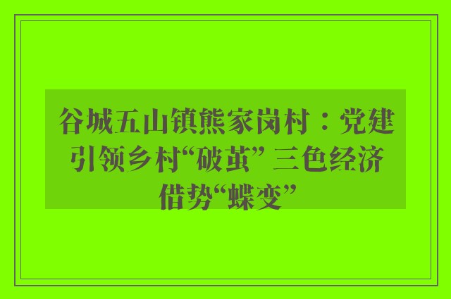 谷城五山镇熊家岗村：党建引领乡村“破茧” 三色经济借势“蝶变”