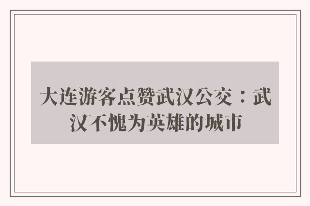 大连游客点赞武汉公交：武汉不愧为英雄的城市