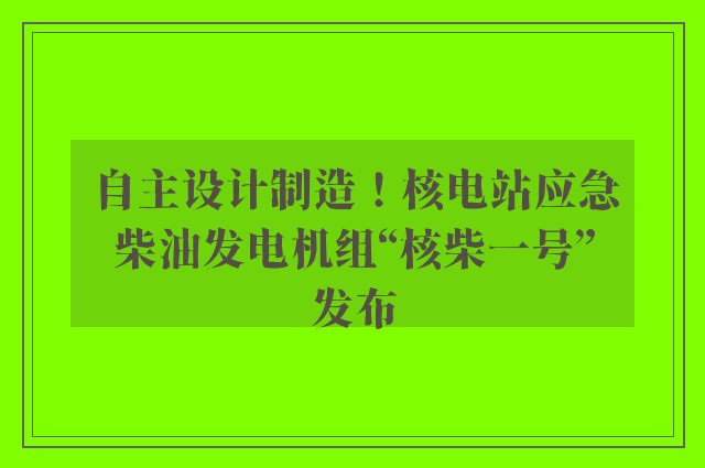 自主设计制造！核电站应急柴油发电机组“核柴一号”发布