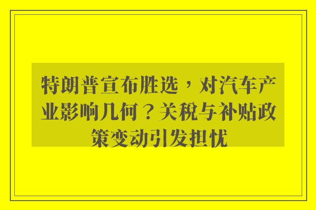 特朗普宣布胜选，对汽车产业影响几何？关税与补贴政策变动引发担忧